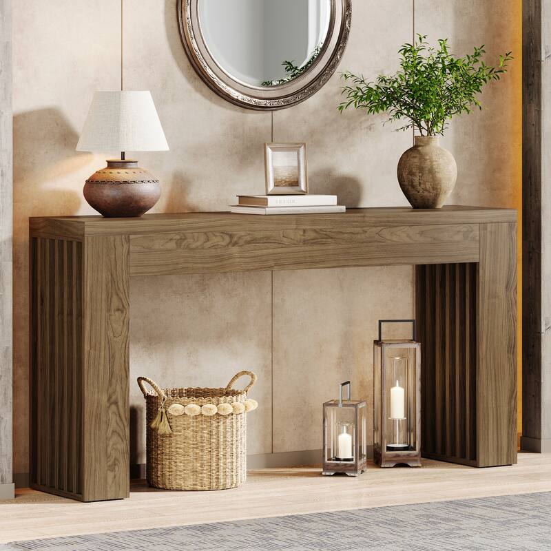 59-Inch Console Table for Living Room, Farmhouse Entryway Table - Wood - Brown