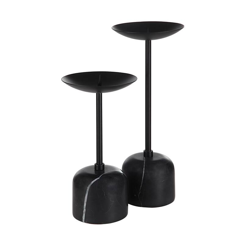 Renwil Uma Indoor Iron Set Of 2 Pillar Candle Holder, Matte Black