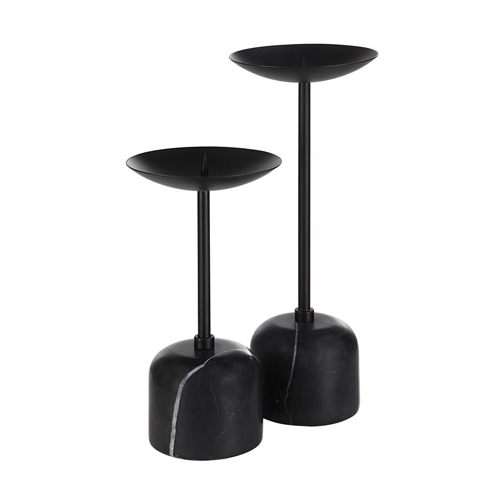 Renwil Uma Indoor Iron Set Of 2 Pillar Candle Holder, Matte Black