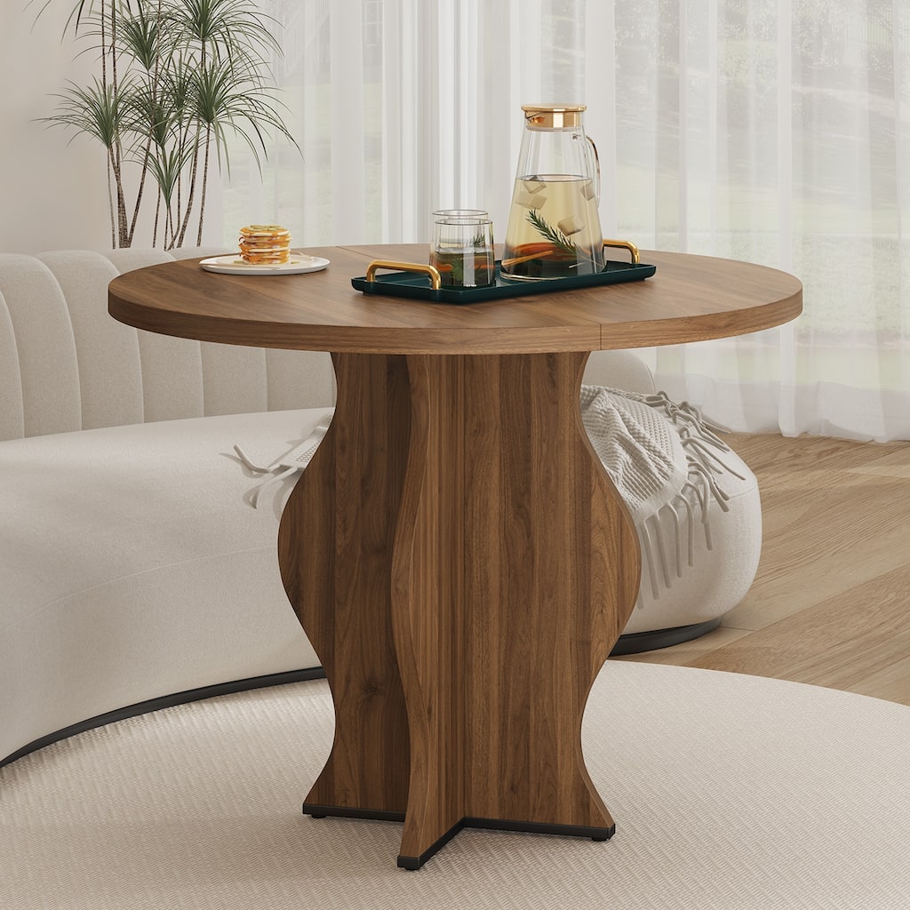 Round Dining Table Coffee Table, Home Office Table Kitchen Table, Breakfast Nook Table with Wave Base
