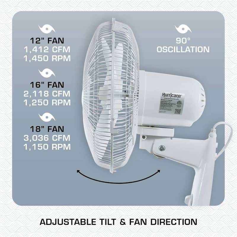 Hurricane Supreme 16 Inch 90 Degree Oscillating 3 Speed Wall Fan, White (2 Pack) - 8.48