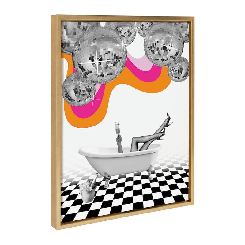 Kate and Laurel Sylvie Disco Bathtub Framed Canvas by Honey Island Studio - 18x24 - Yellow