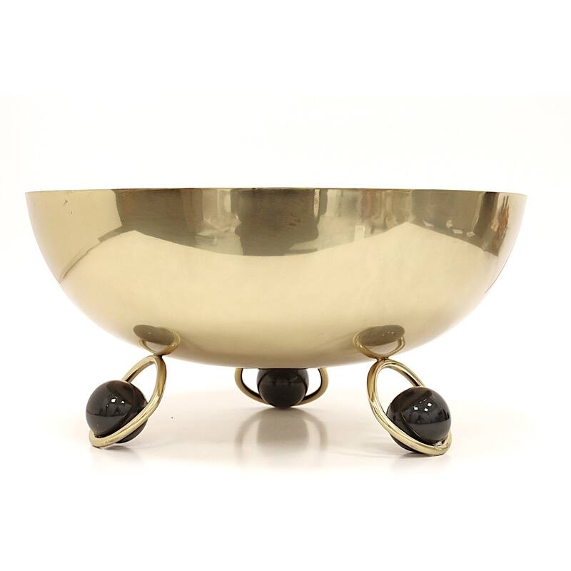 Salad Bowl Silver Inner Gold Outer with Ball Legs - Gold, Black Ball - 12''D x 5.7"H