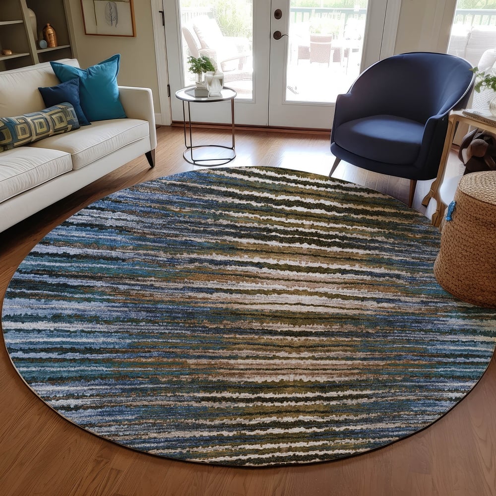 Machine Washable Indoor/ Outdoor Chantille Jagged Stripes Rug