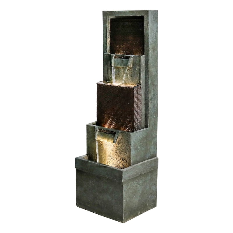 39.3-in High Modern Indoor Outdoor Waterfall Fountain with Lights&Pump