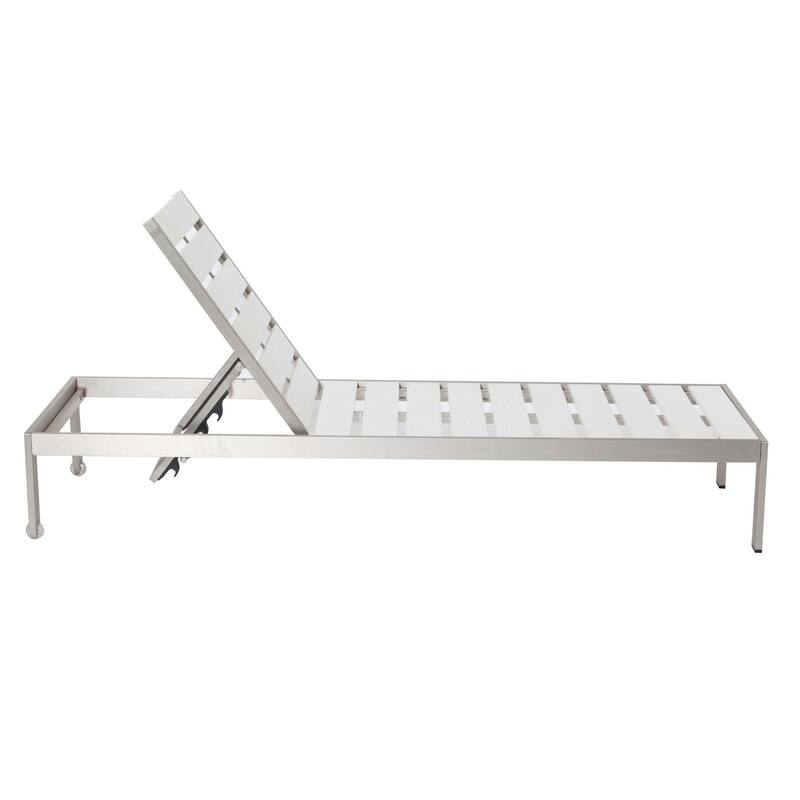 Metal Adjustable Slatted Lounger with Side Table, Set of 4, Gray and White