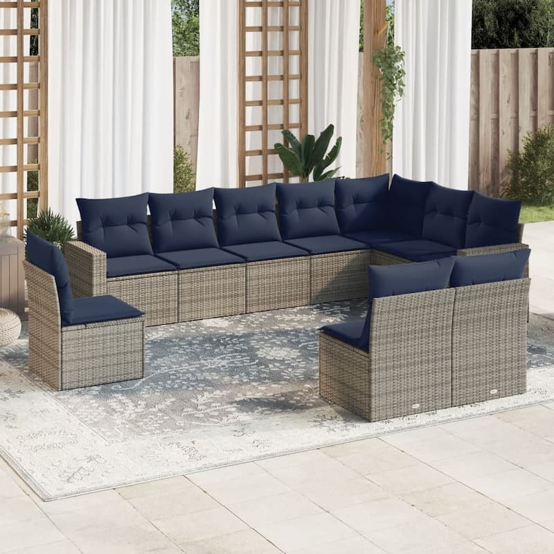 vidaXL Patio Sofa Set with Cushions Outdoor Conversation Furniture Poly Rattan - 25.8" x 24.4" x 27.2" - Beige and gray without table