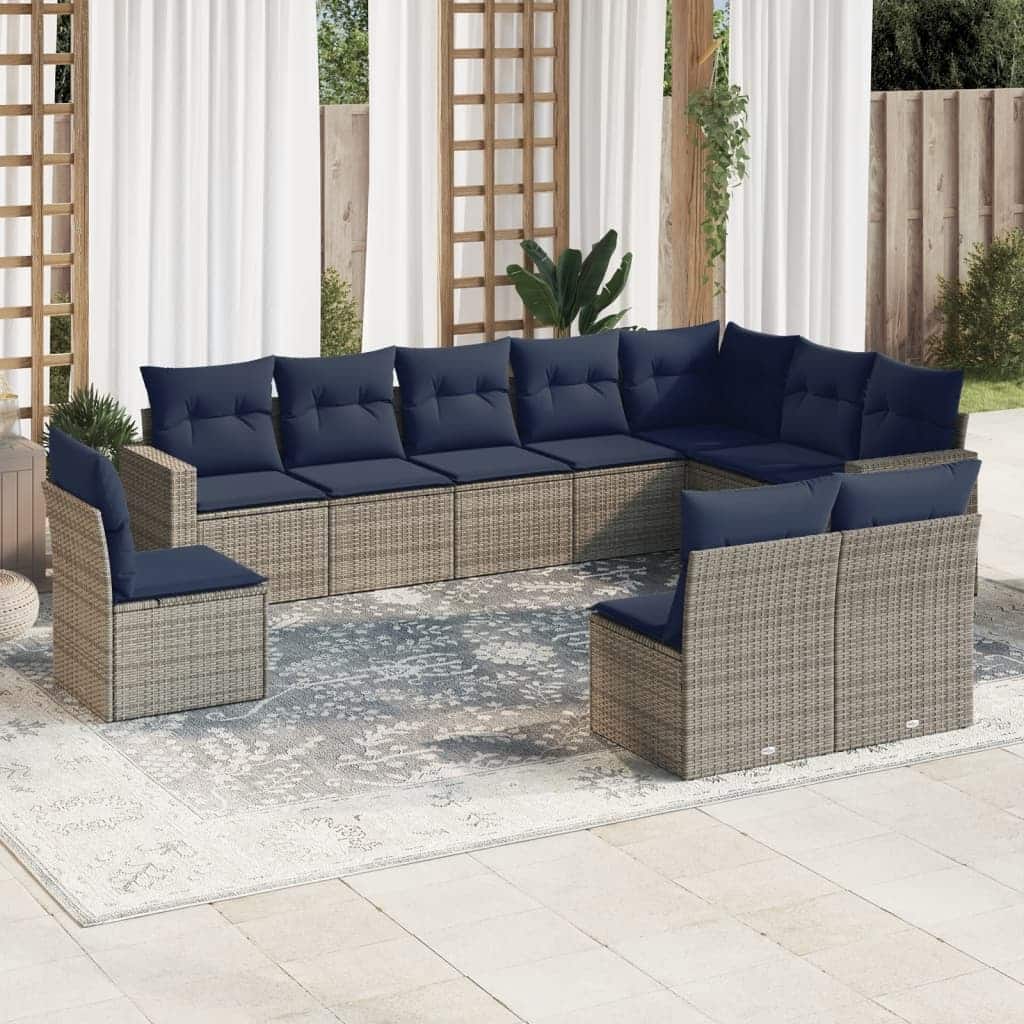vidaXL Patio Sofa Set with Cushions Outdoor Conversation Furniture Poly Rattan - 25.8" x 24.4" x 27.2"