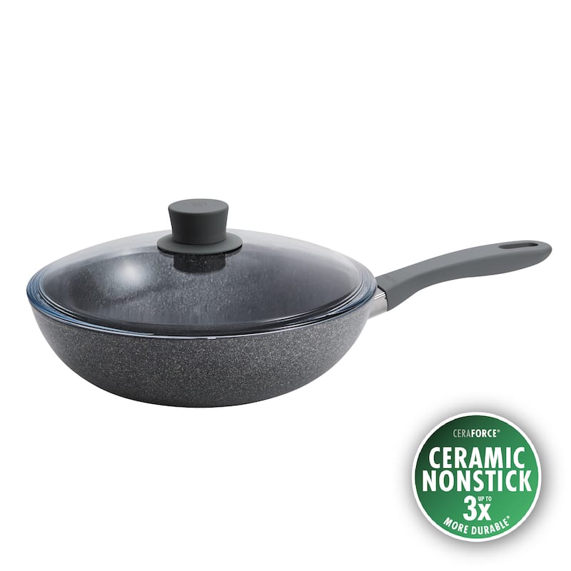 ZWILLING Parma Plus Ceramic 11-inch Aluminum Ceramic Nonstick Wok with Lid - Grey