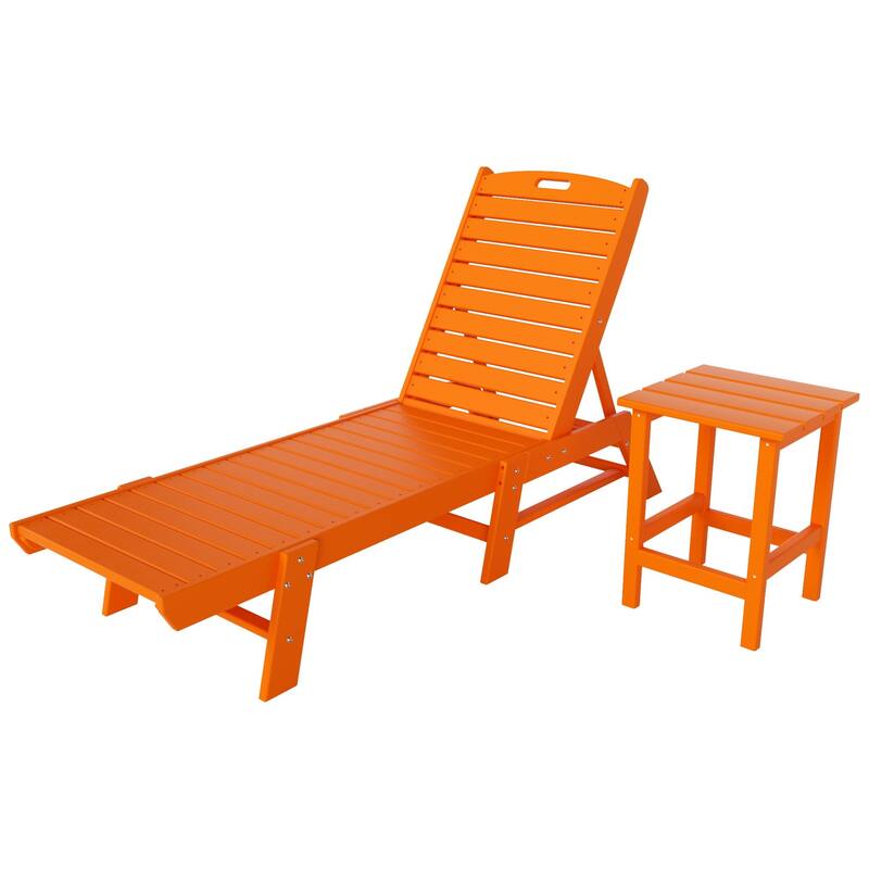 Laguna Hdpe All Weather Outdoor Patio Pool Reclining Armless Chaise Lounges With Side Table (2-Piece Set)
