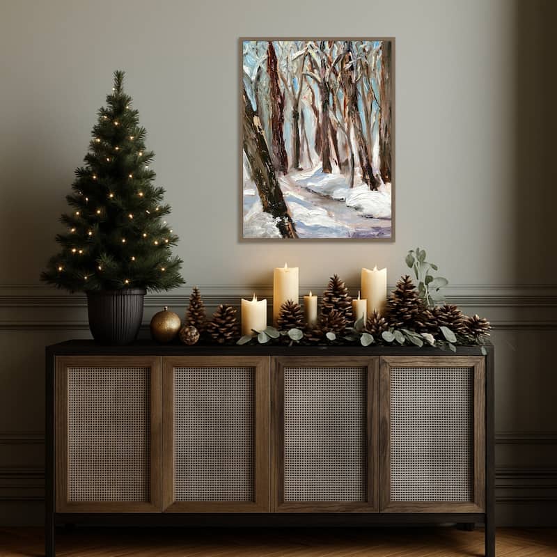 Woods in Winter by Sandra Iafrate Framed Canvas Wall Art Print - Sylvie Dark Gold