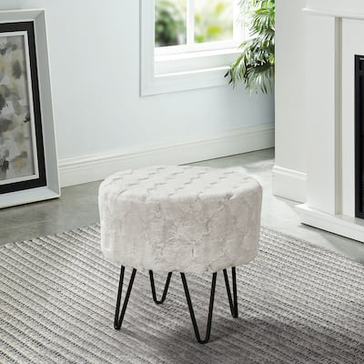 Jacquard Solid Fauxfur Round Ottoman
