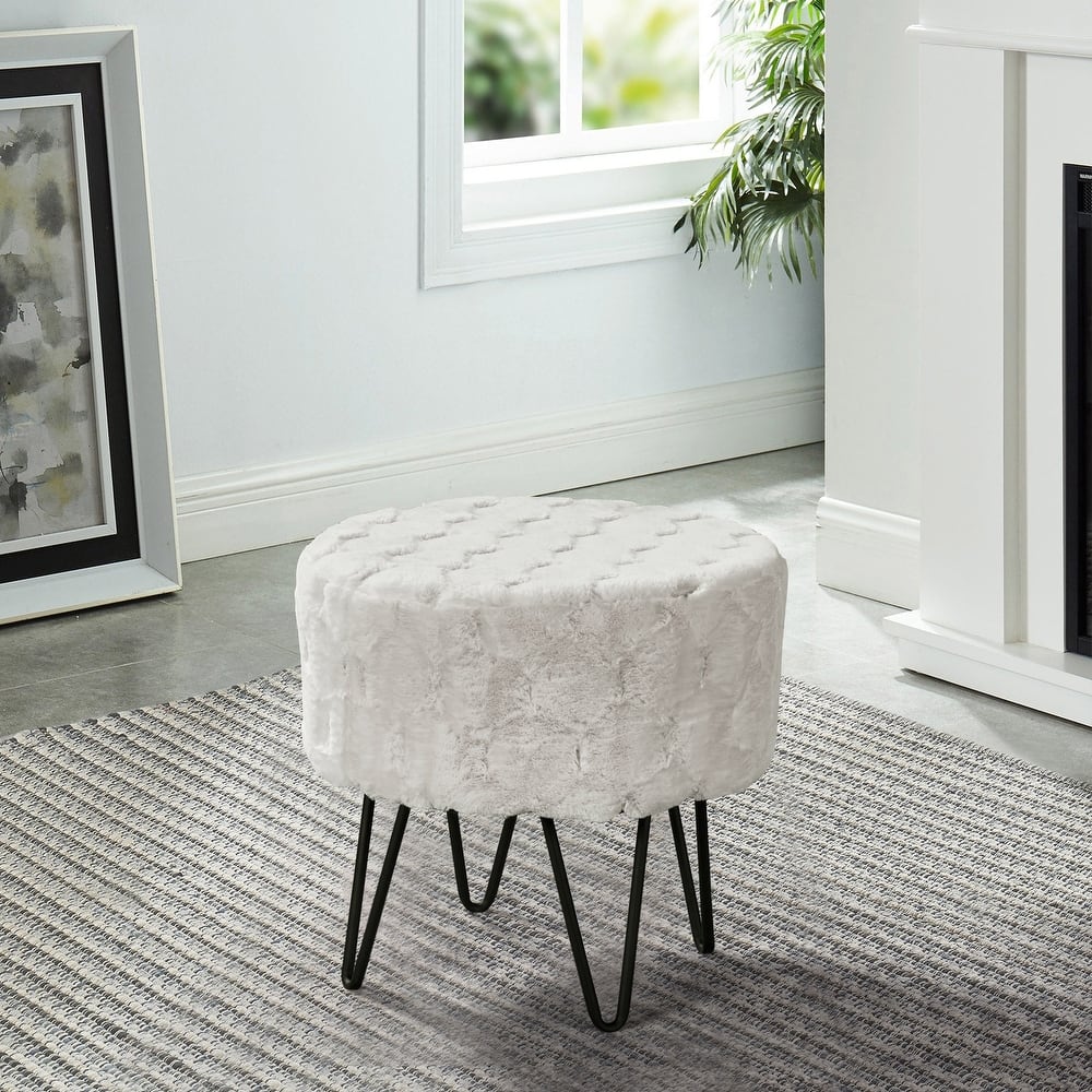 Jacquard Solid Fauxfur Round Ottoman