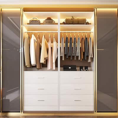 Kyrvo 24" Freestanding Closet Organizer System with Hanging Rod & Shelves,Heavy Duty Closet System with 3 Wood Drawers
