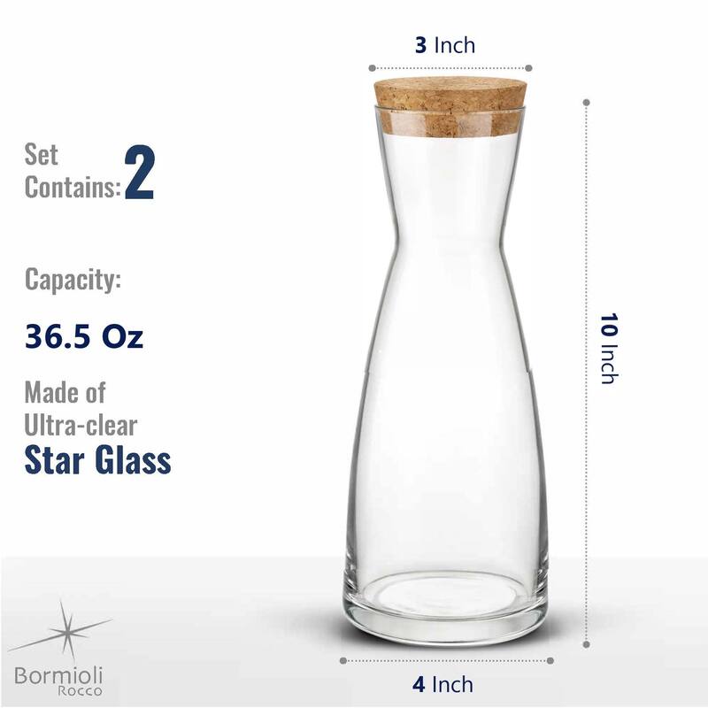 Bormioli Rocco Set of 2 Ypsilon Carafe with Cork Tops - 36.5 oz