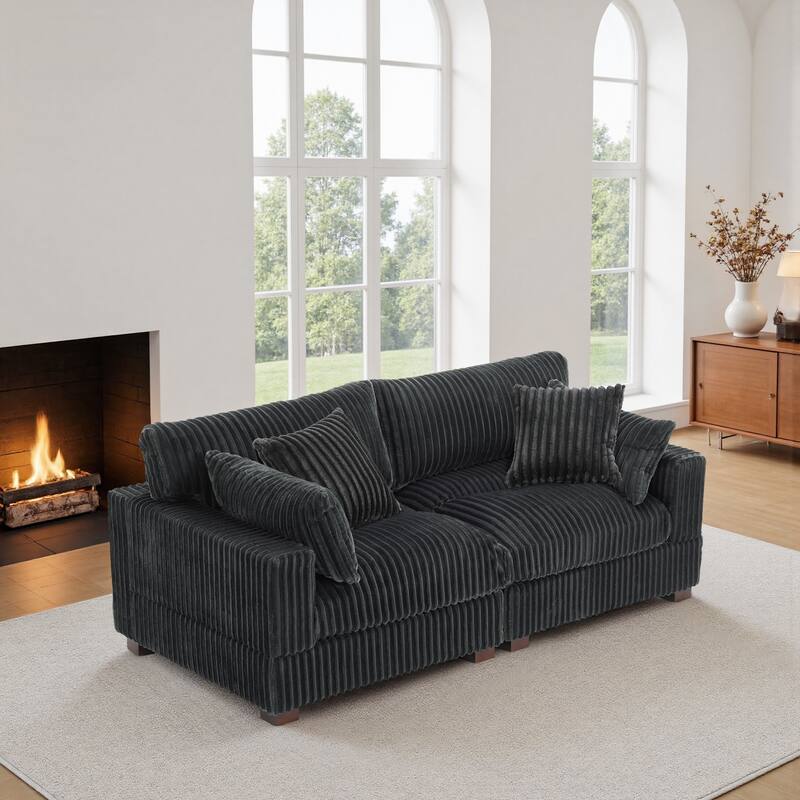 Modern Plush Corduroy Loveseat Sofa Couch with Pillows