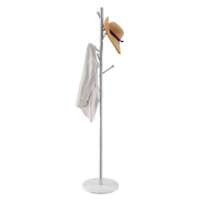 8-Hook Freestanding Coat Rack with Stainless Steel Frame and Marble Base for Home Organization - 14.57” x 14.57” x 68.11”