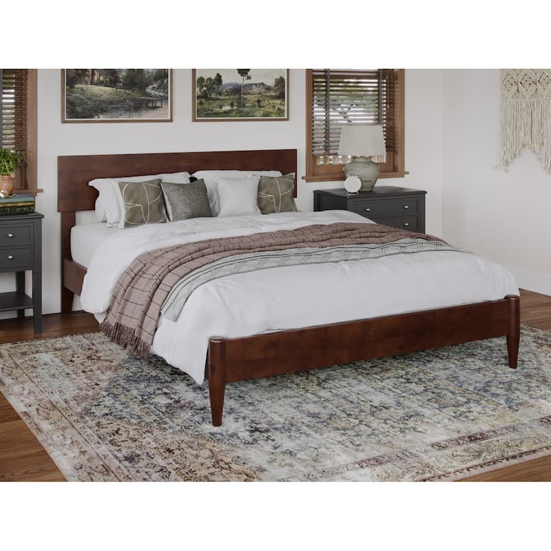 Modern Low Profile Platform Bed - Solid Wood Bed Frame, Walnut Finish - Full Size Bed