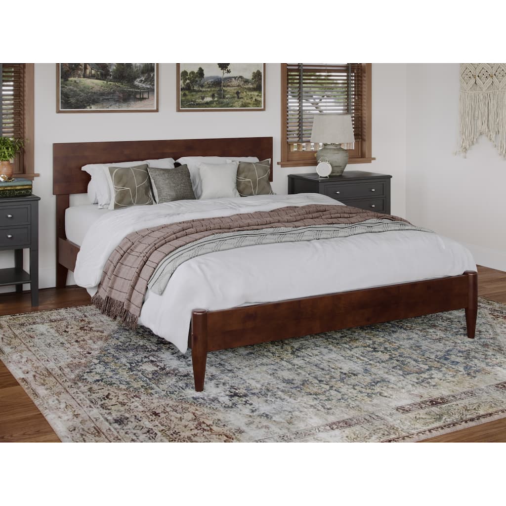 Modern Low Profile Platform Bed - Solid Wood Bed Frame, Walnut Finish - Full Size Bed