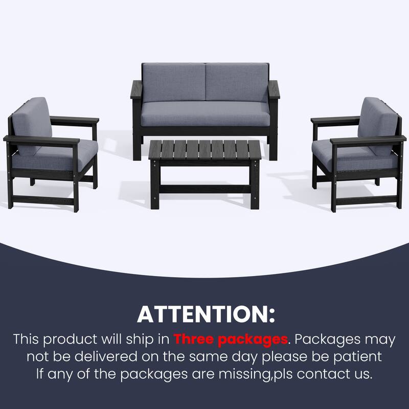 Outdoor Patio HDPE Sectional Sofa and Table Set, Removable Cushions Included, a Loveseat, 2 Single Sofas