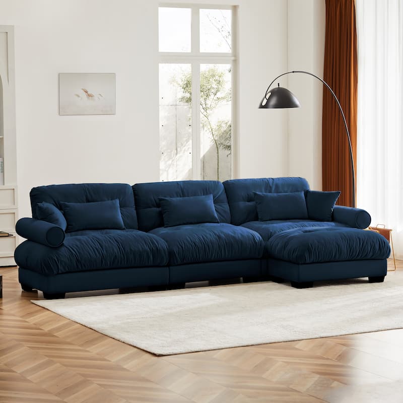 130" Velvet Oversized Modular Sectional Sofa with Ottoman & Cloud Cushions