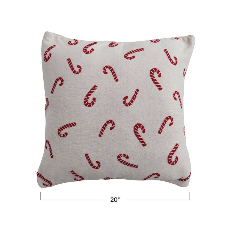 Whimsical Cotton Knit Pillow with Candy Cane Pattern