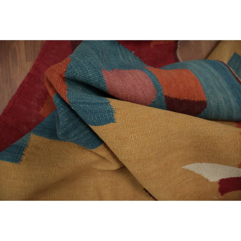 Hand Woven Oriental 100% Wool Carpet Southwestern Modern Multi-Colored Kilim Area Rug - 9' 10'' X 8' 0''