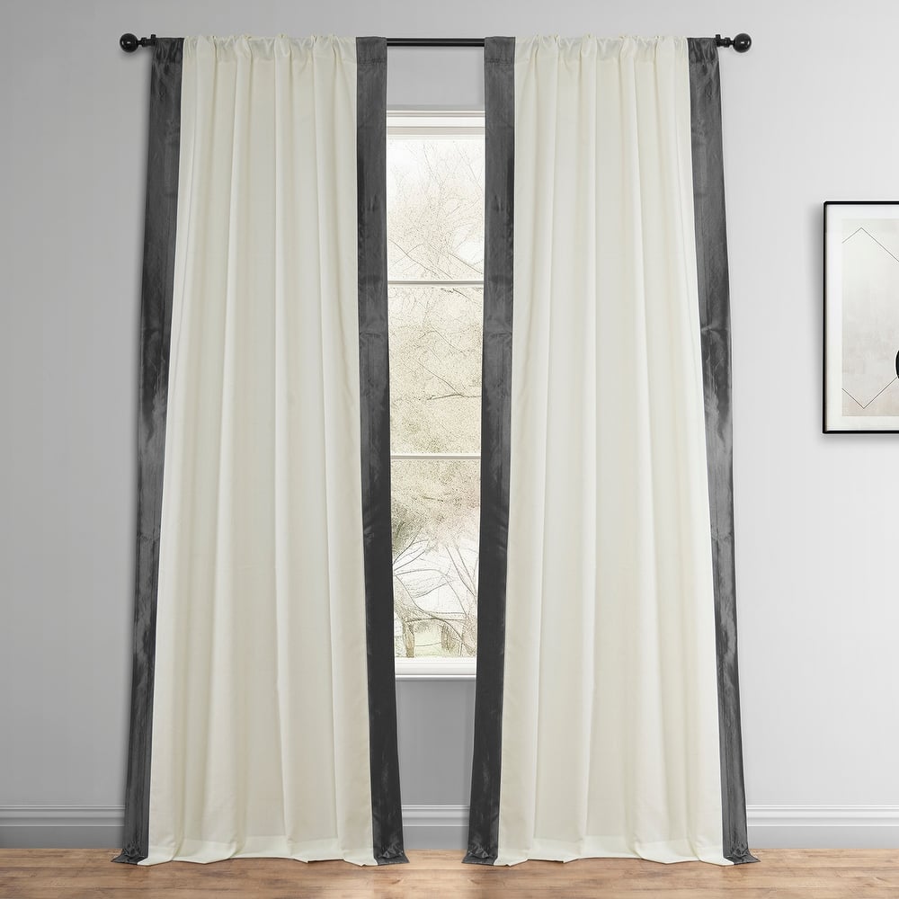 Exclusive Fabrics Fresh Pop Dobby Taffeta Side Bordered Light Filtering Curtains for Bedroom & Living Room Curtains (1 Panel)