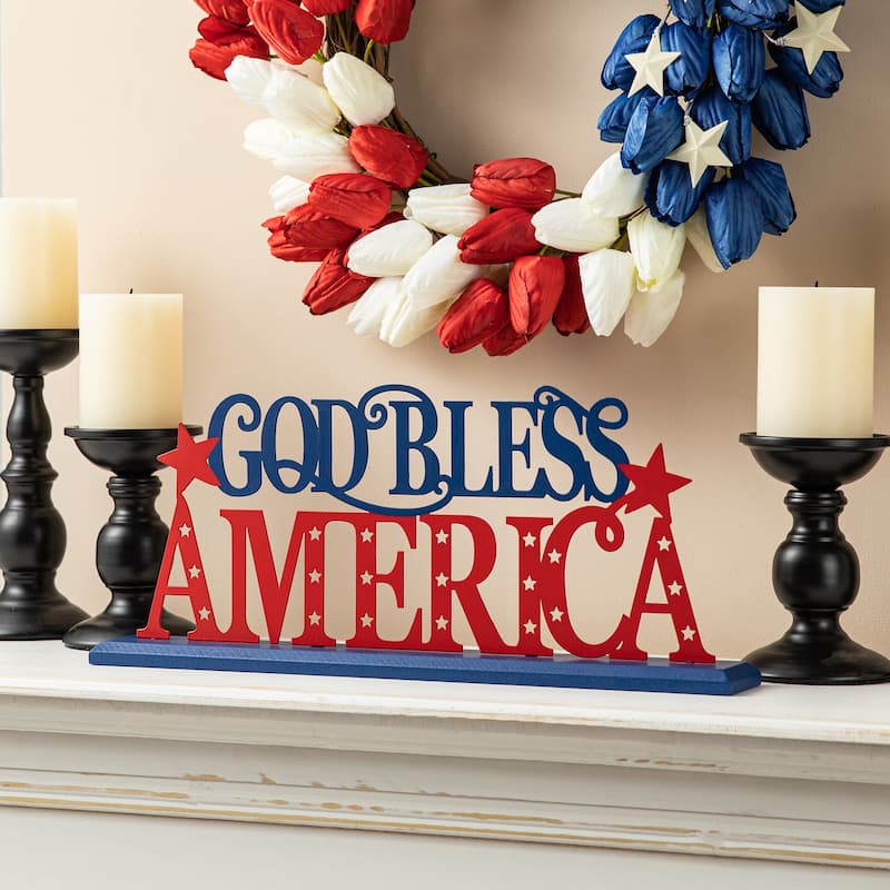 Glitzhome Patriotic Americana Flag USA Table Decor