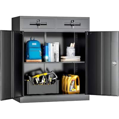 36" H Metal Locking Garage Storage Cabinet with 2 Drawers and Adjustable Shelves