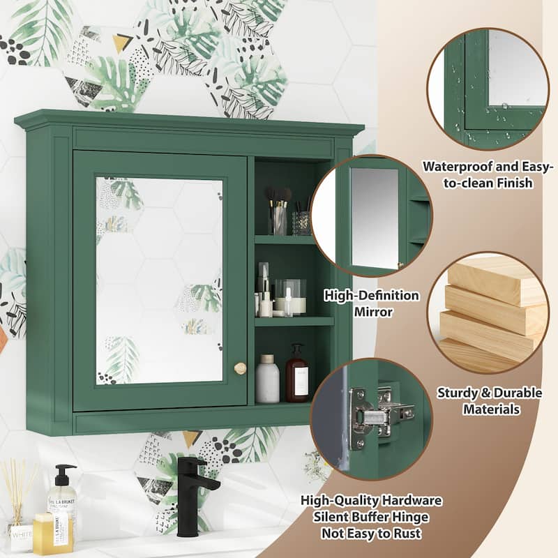 30'' x 28'' Wall Mounted Bathroom Storage Cabinet with Mirror,Modern Design,3 Open Shelves,Space-Saving and Stylish