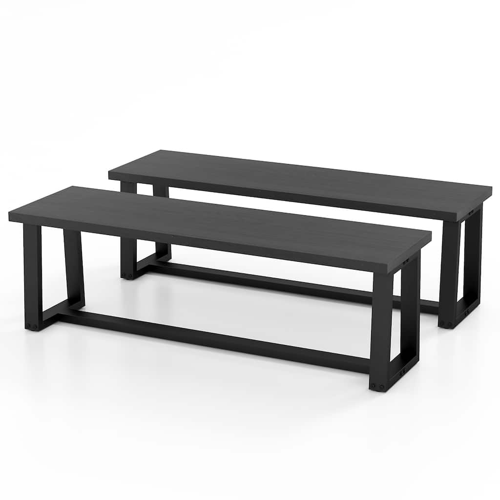 Gymax Set of 2 56.5"L Wood Dining Bench Metal Frame w/ Adjustable
