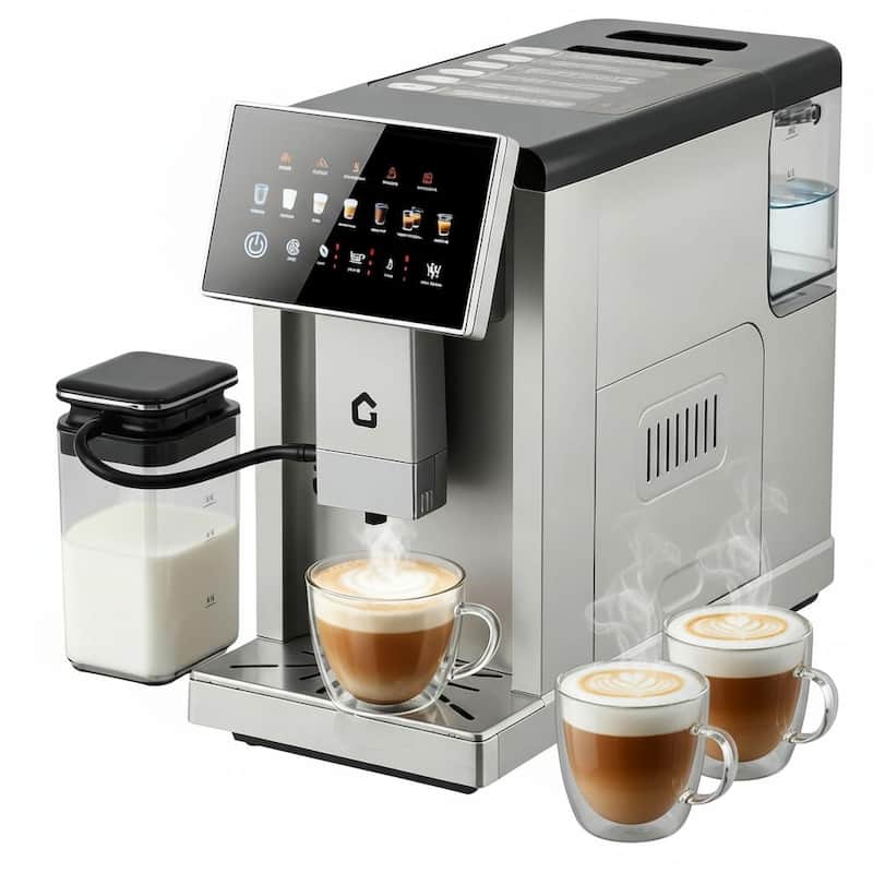 Espresso Coffee Maker , with Removable Brewer and Milk Frother - Silver