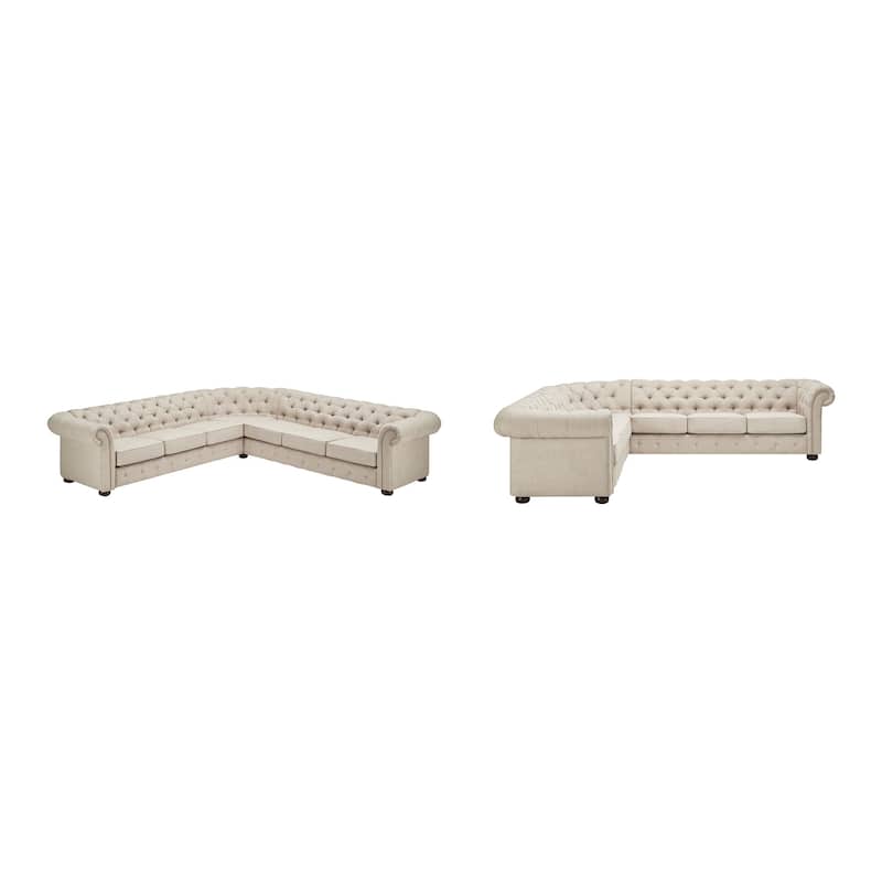 Gdansk 10-Seat U-Shaped Chesterfield Sectional Sofa - Beige Linen