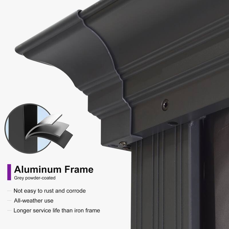 PURPLE LEAF Outdoor Galvanized Steel Hardtop Gazebo, Aluminum Frame Gazebo With Curtains and Light