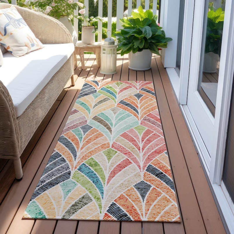 Machine Washable Indoor/ Outdoor Chantille Modern Mosaic Rug - Orange - 2'3" x 7'6"