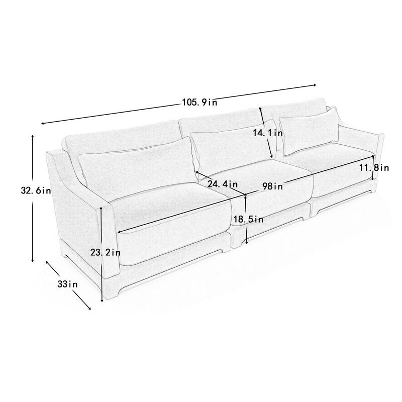 Modern Chenille 4-Seater Sofa with 2 Ottoman, Lumbar Cushions, Ergonomic Backrest, High-Resilience Spongeand Tufted Armrests