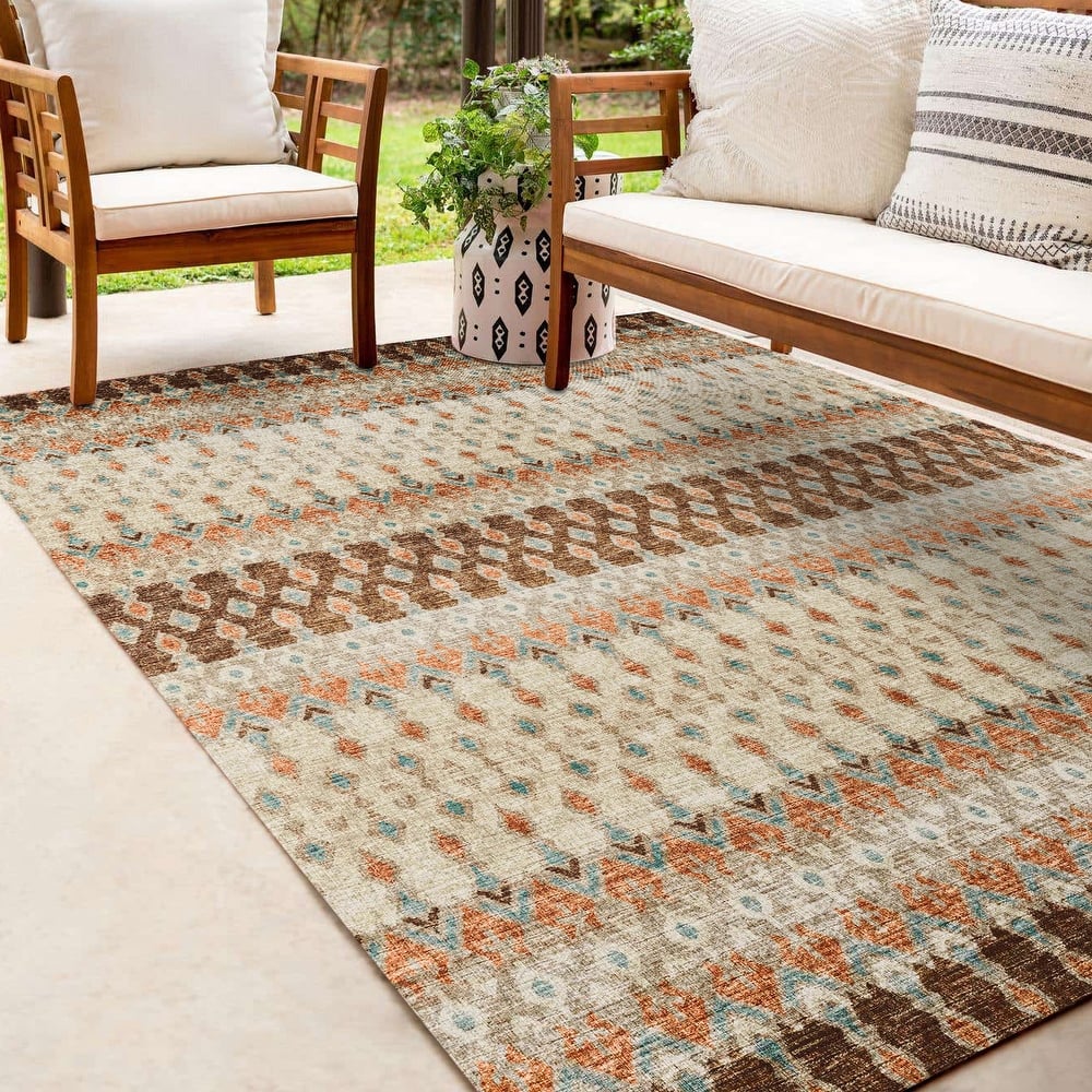 Machine Washable Indoor/ Outdoor Addison Bravado Geometric Ikat Rug