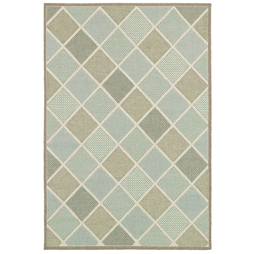 Dream Decor Rugs Samantha Dustin Beige Aqua Blue Outdoor Area Rug