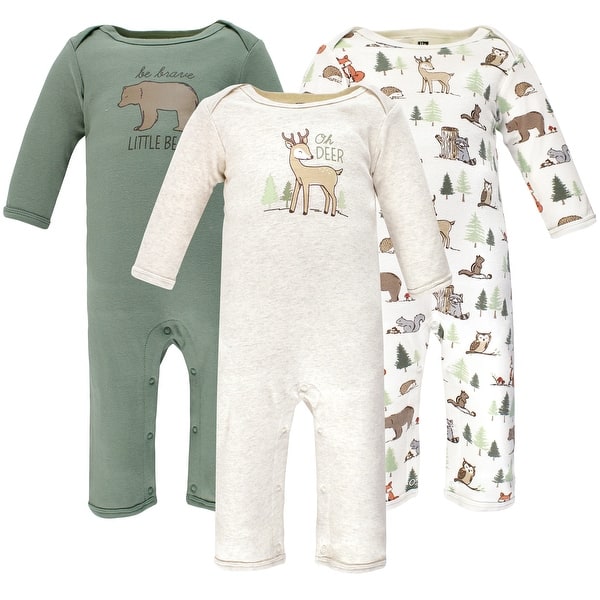 slide 1 of 1, Hudson Baby Infant Boy Cotton Coveralls, Forest Animals 0 - 3 Months - Green