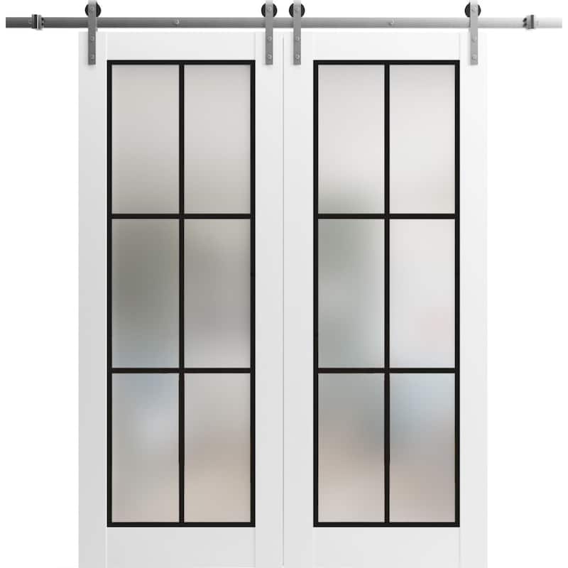 Sturdy Double Barn Door 36 x 80 Planum 2122 White Silk 13FT - Grey - 56" x 80" ( 2* 28x80)