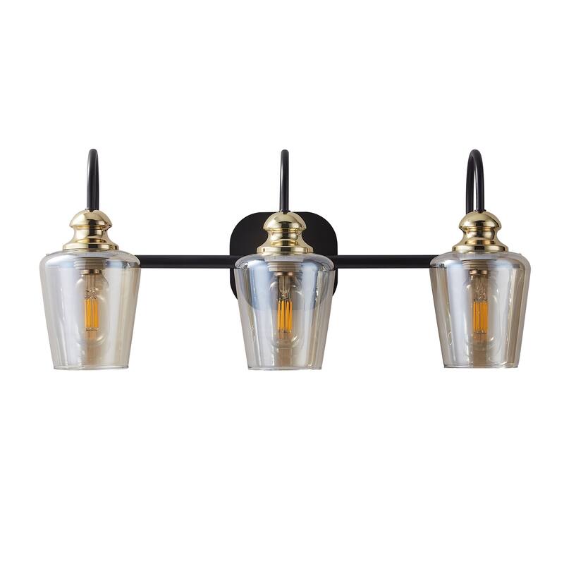 3 Light Industrial Bathroom Vanity Lamp with Crystal/Glass Lampshades - 22.25
