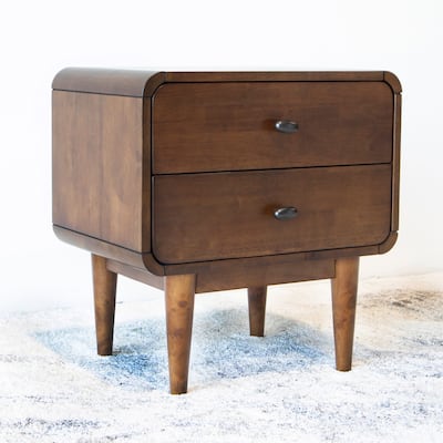 Seamore Mid-Century Modern 2-Drawer Solid Wood Nightstand