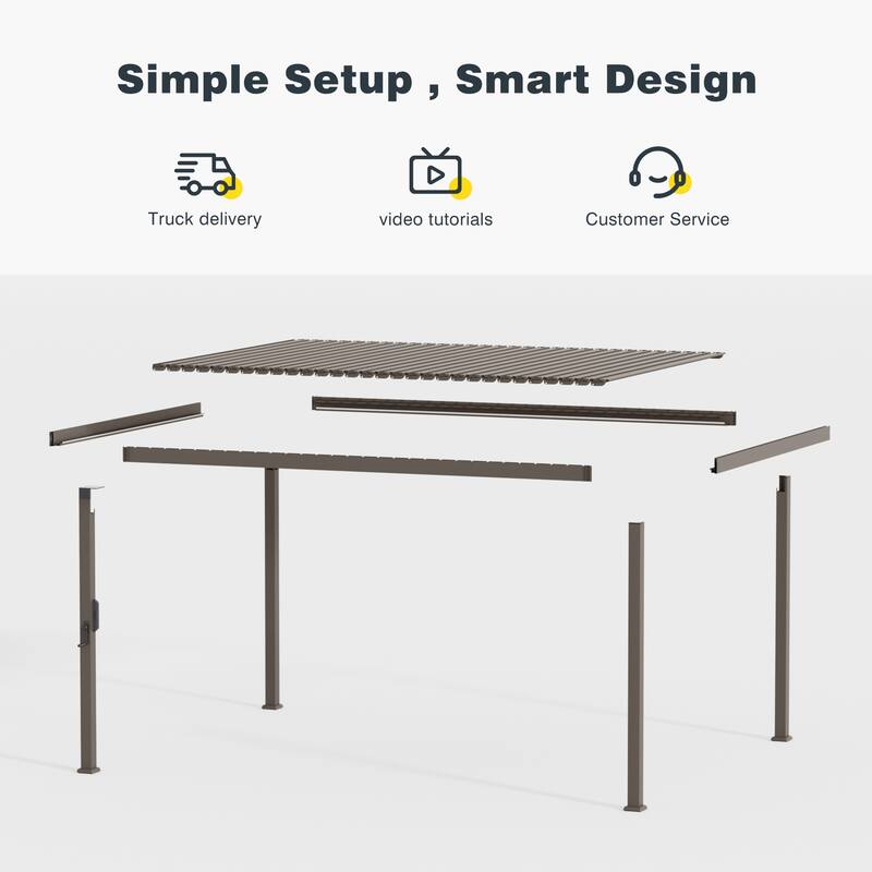 Outdoor Metal Louvered Pergola with LED Strip Lights