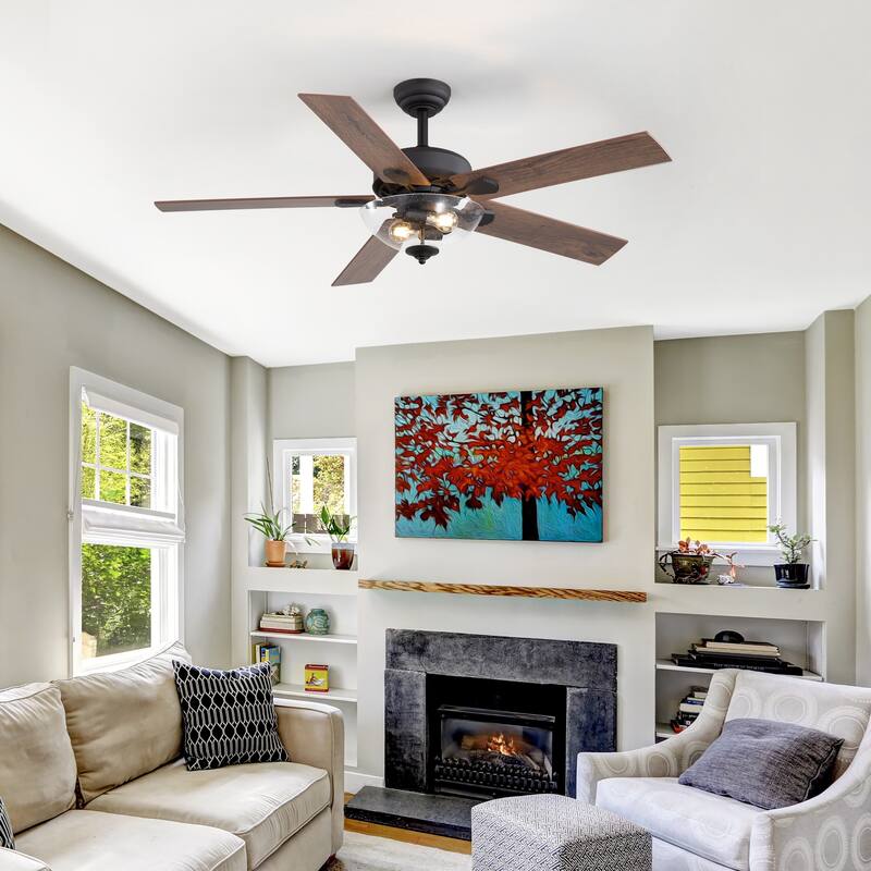 52" Reversible 5-Blade Glass Shade Ceiling Fan with Light and Remote