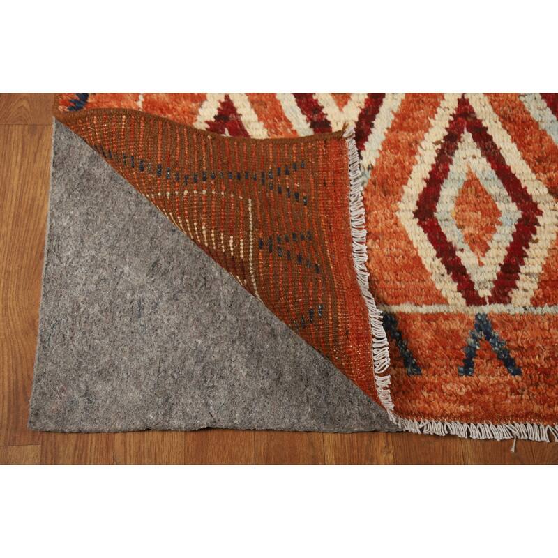Moroccan Oriental Area Rug Hand-Knotted Orange Wool Carpet - 8'4" x 10'0"