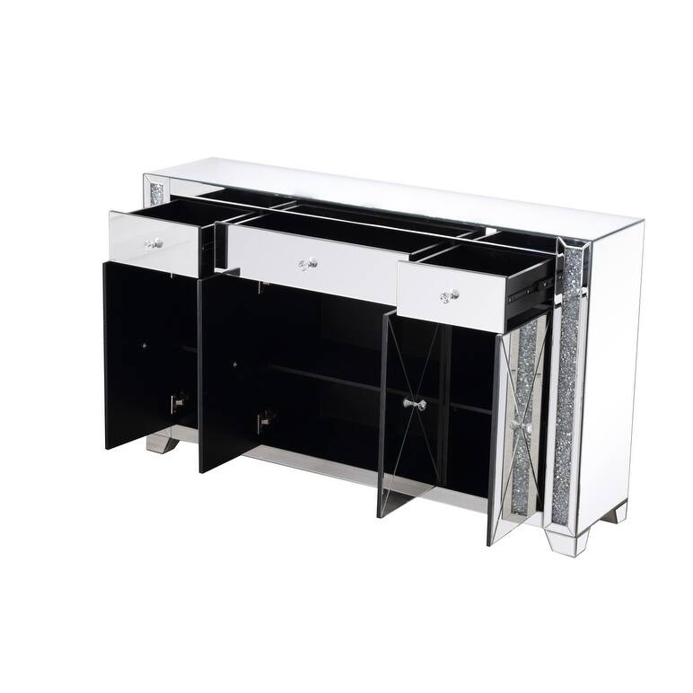 60 in silver crystal mirrored credenza