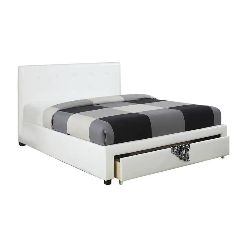 Queen Size Faux Leather Storage Bed with Tufted Headboard and Footboard Drawers