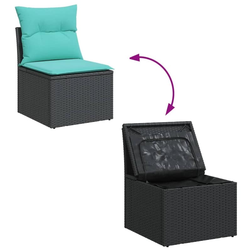 vidaXL 13 Piece Patio Sofa Set with Cushions Black Poly Rattan - 24.4 x 24.4 x 27.2