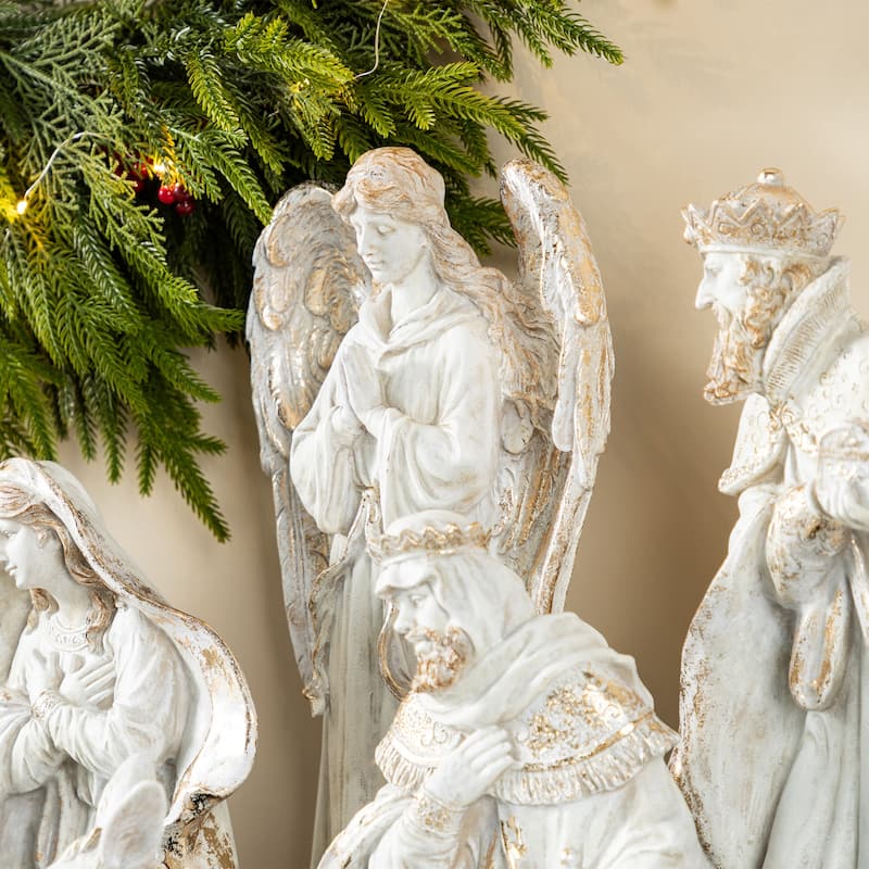 Glitzhome 10pcs 18.5"H Bronze/Ivory Resin Nativity Figurine Set